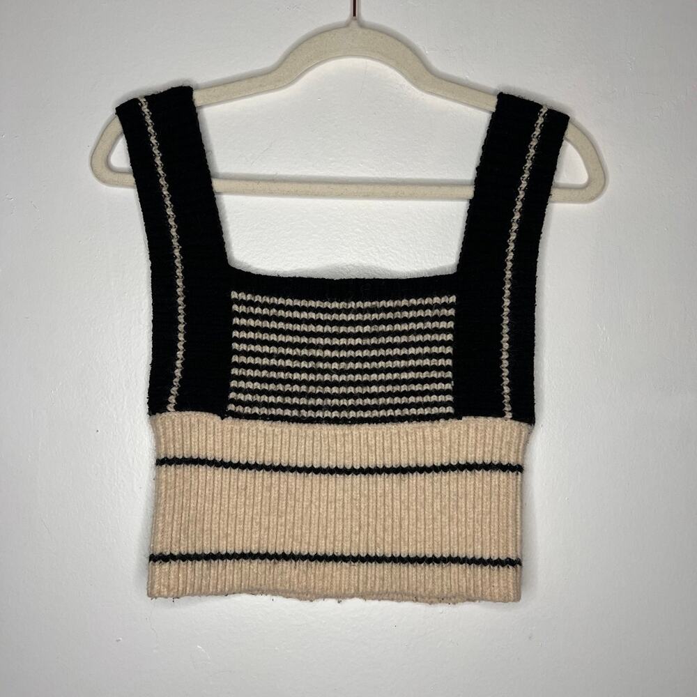 CIDER Vintage Black and Cream Stripped Crop Top Size S